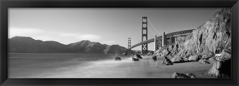 Framed Golden Gate Bridge and Mountain View (black &amp; white) Print