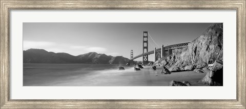 Framed Golden Gate Bridge and Mountain View (black &amp; white) Print