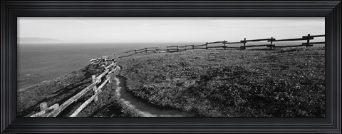 Framed Rail fence at the coast, Point Reyes, California, USA Print