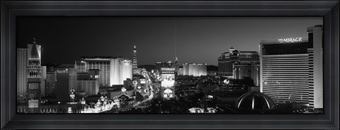 Framed Buildings Lit Up At Night, Las Vegas, Nevada, USA (black &amp; white) Print