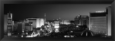 Framed Buildings Lit Up At Night, Las Vegas, Nevada, USA (black &amp; white) Print