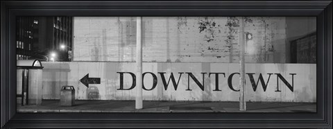 Framed Downtown Sign in black and whitel, San Francisco, California Print