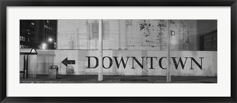 Framed Downtown Sign in black and whitel, San Francisco, California Print