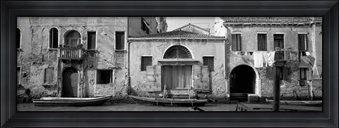Framed Boats in a canal, Grand Canal, Rio Della Pieta, Venice, Italy (black and white) Print