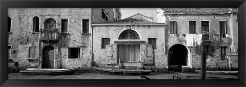 Framed Boats in a canal, Grand Canal, Rio Della Pieta, Venice, Italy (black and white) Print