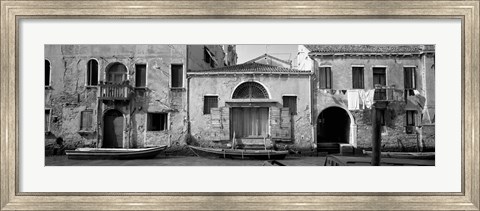 Framed Boats in a canal, Grand Canal, Rio Della Pieta, Venice, Italy (black and white) Print