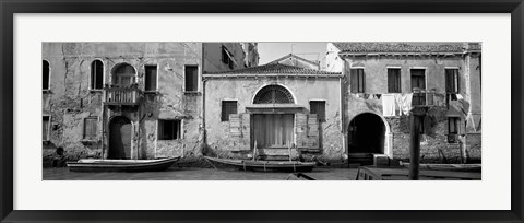 Framed Boats in a canal, Grand Canal, Rio Della Pieta, Venice, Italy (black and white) Print