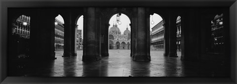 Framed Arcade of a building, St. Mark&#39;s Square, Venice, Italy (Black &amp; White) Print