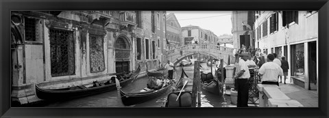 Framed Buildings along a canal, Grand Canal, Rio Di Palazzo, Venice, Italy (black and white) Print