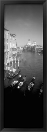 Framed Gondolas in the Grand Canal, Venice, Italy (vertical, black &amp; white) Print