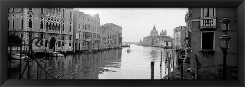 Framed Buildings along a canal, view from Ponte dell&#39;Accademia, Grand Canal, Venice, Italy (black and white) Print