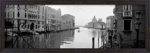 Framed Buildings along a canal, view from Ponte dell&#39;Accademia, Grand Canal, Venice, Italy (black and white) Print