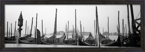 Framed Gondolas moored at a harbor, San Marco Giardinetti, Venice, Italy (black and white) Print