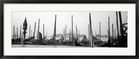 Framed Gondolas moored at a harbor, San Marco Giardinetti, Venice, Italy (black and white) Print