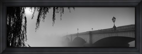 Framed Putney Bridge during fog, Thames River, London, England (black and white) Print