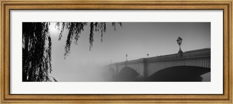 Framed Putney Bridge during fog, Thames River, London, England (black and white) Print