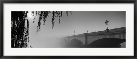 Framed Putney Bridge during fog, Thames River, London, England (black and white) Print