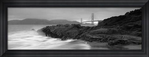 Framed Waves Breaking On Rocks, Golden Gate Bridge, Baker Beach, San Francisco, California, USA Print