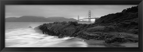 Framed Waves Breaking On Rocks, Golden Gate Bridge, Baker Beach, San Francisco, California, USA Print