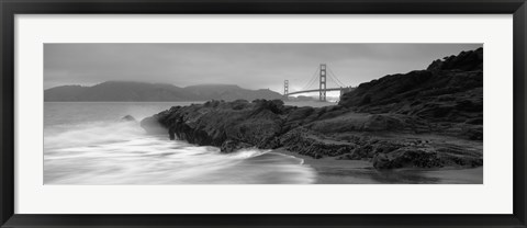 Framed Waves Breaking On Rocks, Golden Gate Bridge, Baker Beach, San Francisco, California, USA Print