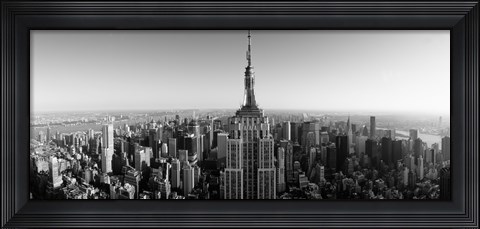 Framed Aerial view of a cityscape, Empire State Building, Manhattan, New York City, USA (black &amp; white) Print