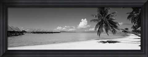 Framed Moana Beach (black and white), Bora Bora, Tahiti, French Polynesia Print