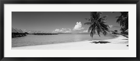 Framed Moana Beach (black and white), Bora Bora, Tahiti, French Polynesia Print