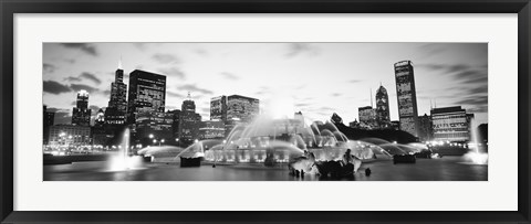 Framed Buckingham Fountain, Grant Park, Chicago, Illinois (black &amp; white) Print