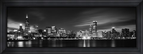 Framed Black and white view of Chicago, Illinois Print