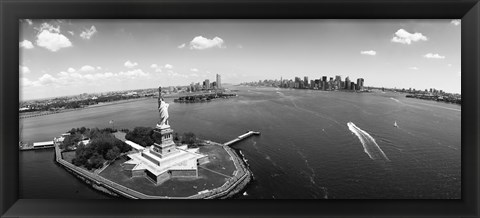 Framed Aerial View of the Statue of Liberty, New York City (black &amp; white) Print