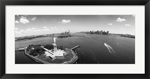 Framed Aerial View of the Statue of Liberty, New York City (black &amp; white) Print