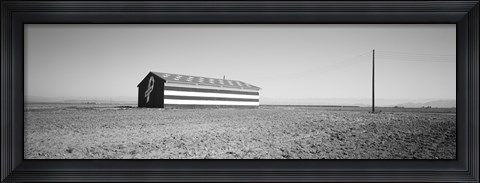 Framed Flag Barn on Highway 41, Fresno, California (black &amp; white) Print