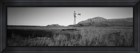 Framed Windmill in a Field, U.S. Route 89, Utah (black &amp; white) Print