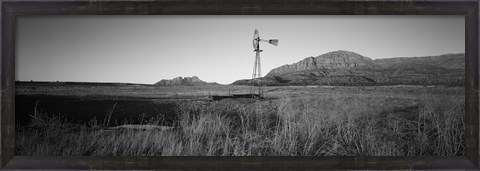 Framed Windmill in a Field, U.S. Route 89, Utah (black &amp; white) Print