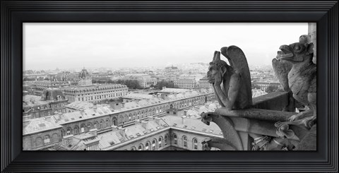 Framed Gargoyle statue at a cathedral, Notre Dame, Paris, Ile-De-France, France Print
