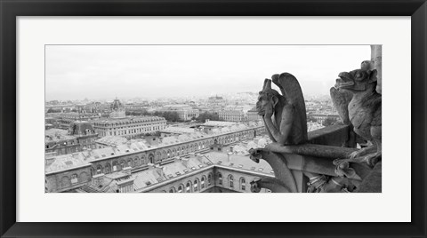 Framed Gargoyle statue at a cathedral, Notre Dame, Paris, Ile-De-France, France Print