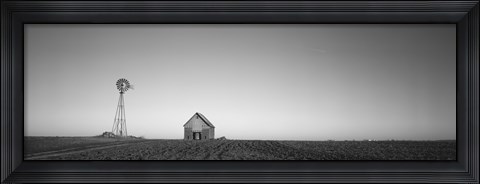 Framed Farmhouse and Windmill in a Field, Illinois (black &amp; white) Print