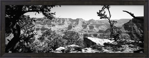 Framed Mather Point in black and white, South Rim, Grand Canyon National Park, Arizona Print
