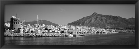 Framed Boats at a harbor, Puerto Banus, Marbella, Costa Del Sol, Andalusia, Spain Print