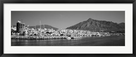 Framed Boats at a harbor, Puerto Banus, Marbella, Costa Del Sol, Andalusia, Spain Print