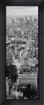 Framed Aerial View of Traffic Through Manhattan (black &amp; white) Print