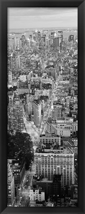 Framed Aerial View of Traffic Through Manhattan (black &amp; white) Print