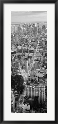 Framed Aerial View of Traffic Through Manhattan (black &amp; white) Print