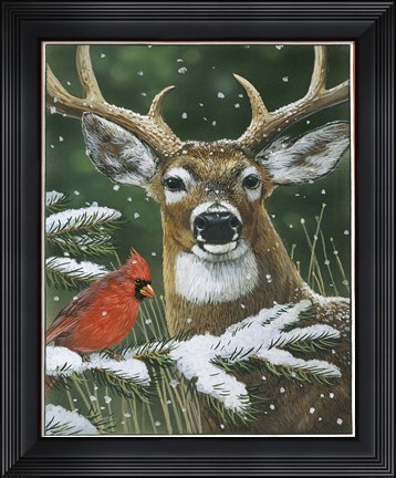 Framed Deer With Cardinal Print