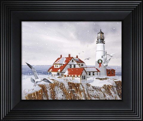 Framed Winter Lighthouse Print