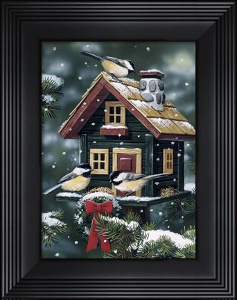 Framed Winter Birdhouse Print