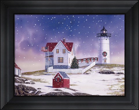 Framed Winter Lighthouse 2 Print