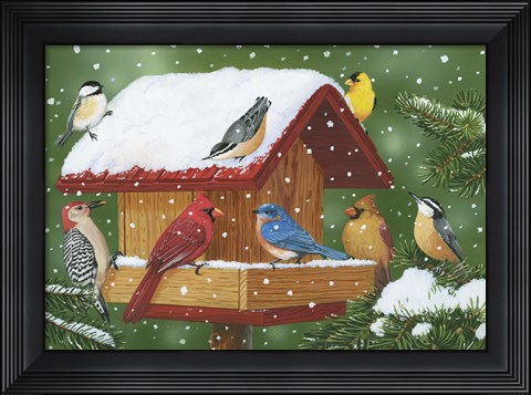 Framed Backyard Birds, Holiday Treats Print