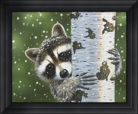 Framed Peek-A-Boo Raccoon Print