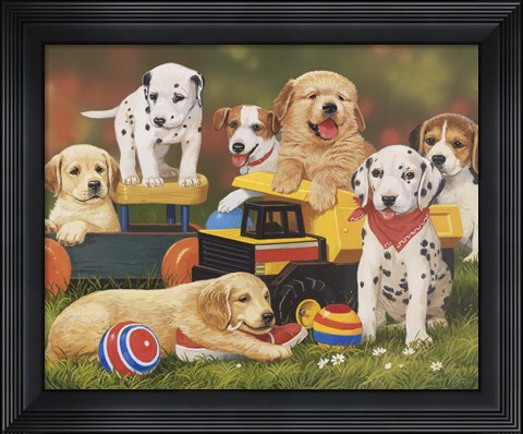 Framed Puppy Play Group Print